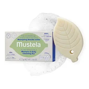 Mustela Solid Shampoo & Body Cleansing Bar for Baby, Kid & Adult - with Avocado Oil & Olive Oil - Fragrance-Free, Plastic-Free, Vegan & Biodegradable Formula - 2.64 oz.