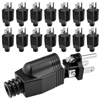 15Pcs NEMA 5-15P Electrical Replacement Plugs, 2-Pole 3-Wire Black