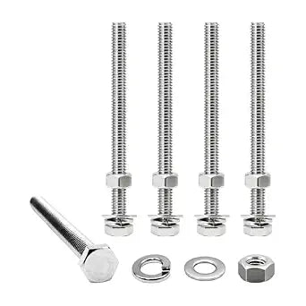 5/16-18 x 5" Hex Bolt Set with Nuts, Flat Washers, Spring Washers - 304 SS