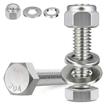 (18 Sets) 1/4-20 x 1-1/4" Hex Head Screw Bolt,Lock Nuts,Flat & Lock Washers Kits,304 Stainless Steel 18-8,Fully Threaded