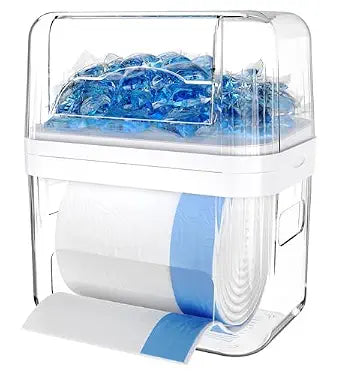 Trash Bag Dispenser & Dishwasher Pods Container, 3 in 1 Clear Acrylic Garbage Bags Holder Under Sink Organizer Laundry Pods Dishwasher Tabs Storage Box for Laundry Room and Kitchen Cabinet