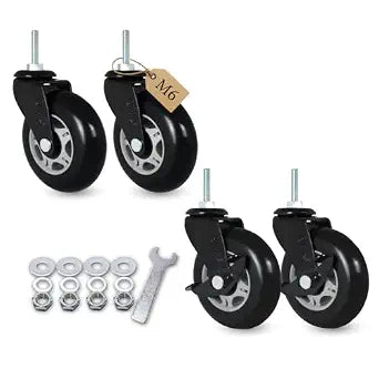 AXL 3 Inch M6 Threaded Stem Casters (M6-1.0x25mm Metric), Polyurethane Inline Skate Swivel Wheels with Precision Bearings, Set of 4 (2 Locking), for Furniture, Shelf & Cart