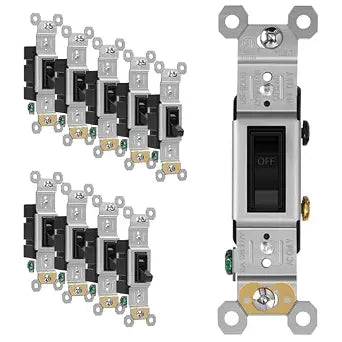 ECOELER Black Toggle Light Switch, Single Pole Electric Light Switches Replacement, 15A 120/277V, Self-Grounding, Toggle Framed in Wall On/Off Interrupter for Home, Office & Kitchen, 10 Pack