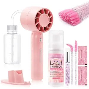 Pretty memory Lash Shampoo Kit 2.02 fl oz, Lash Cleaning Kit with Fan