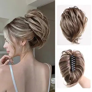 Claw Clip Ponytail Extension Dirty Blonde Wavy Messy Bun for Women