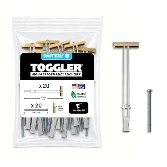 TOGGLER SNAPTOGGLE Drywall Anchors with 1/4-20 Bolts, 20 Pack