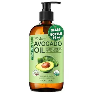 Organic Avocado Oil 16oz Glass Bottle, Cold Pressed Oil for Dry Scalp Hair