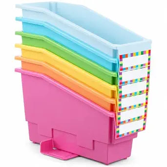 Classroom Book Bins Set of 6 Versatile Storage Organizers Sturdy Magazine and Binder Holders for Classroom Teachers School Supplies Library OrganizationPastel
