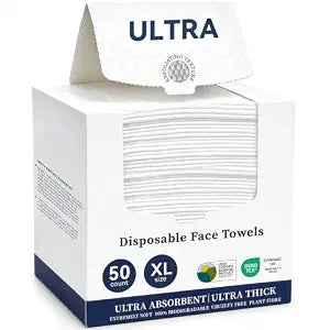 Face Towels Disposable XL, Hypoallergenic & Soft for Sensitive Skin, 50 Ct