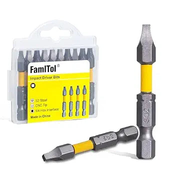 2 Inch Square Bit #2, Square Impact Driver SQ2 Bits Robertson Head Bit Set, S2 Steel CNC Magnetic Anti-Slip Torsion Zone for Professional Woodworkers, Pocket Hole Screws Construction | 10 Pack