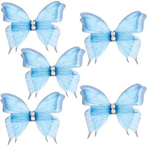 PAGOW 5pcs Blue Butterfly Hair Clips, Rhinestone Butterfly Clips for Hair