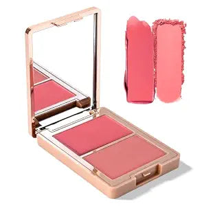 2 in 1 Coral Pink Cream and Powder Blush Palette Duo(01 Soft Pink)