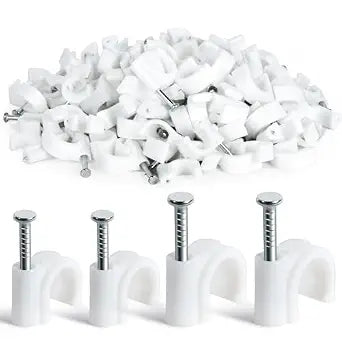 MAQIHAN Cable Clips - 100PCS, 8mm 10mm Wire Staples with Steel Nails, White