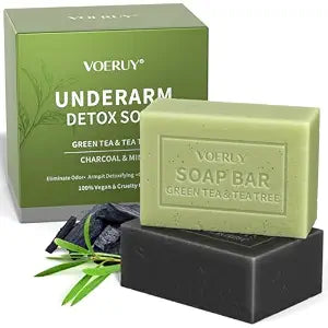 Underarm Detox Soap, 2 Pcs Armpit Detox Soap with Green Tea & Tea Tree, Charcoal & Mint for Eliminating Odor, Exfoliating, Moisturizing , Bar Soaps for Legs, Knee, Feet, Hands Whole Body - 10 oz���280g���