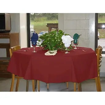 Intedge TCM120R-RED Tablecloth, 120" Round, Hemmed Edge, 65/35 Poly Cotton Blend, Durable Fabric for Events, Made in USA, 1 Each