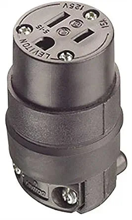 Leviton 15 Amp, 125 Volt, Cord Outlet, Rubber, Grounding, 515CR, Black