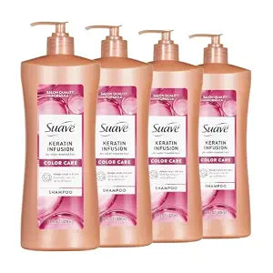 Suave Keratin Infusion Color Care Shampoo For Color Treated Hair, Anti Fade & 48HR Frizz Control, Smooths & Adds Shine, 28 FL OZ Pump, 4 Count