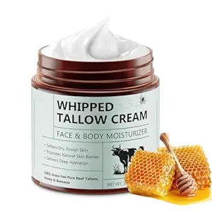 Whipped Beef Tallow for Skin, Organic Face Moisturizer with Grass Fed Beef Tallow & Raw Honey, Deeply Moisturizes Face & Body, Reduces Skin Irritation and Sensitivity, 4.2 Oz