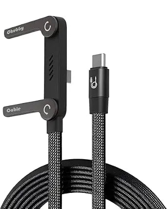 chubbycable 240W Braided USB C Cable with Foldable Stand, Black, 4.9FT