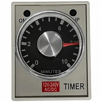 AH3-2 Berm 12-240V AC/DC 10M Timer Relay, 0-10 Minute Power On Delay Time Delay Relay, 8 Pin DPDT, 5A 250VAC Resistive Load, DIN Rail Socket Base, Industrial Control Timer Switch, 1 Pack