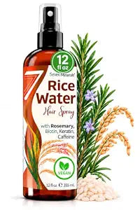 Seven Minerals Rosemary and Rice Water Spray for Hair Growth, Large 12 fl oz – Fermented Rice Water Mist with Biotin, Caffeine and Keratin – Non-Greasy Leave-In for Thicker, Fuller-Looking Hair
