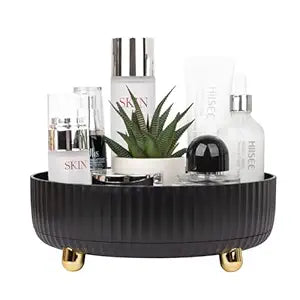 360 Rotating Makeup Perfume Organizer Skincare Tray, Small Black