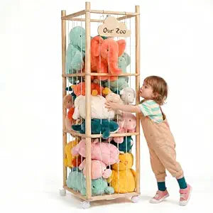 Little Dove Stuffed Animal Storage Organizer, Wooden Stuffed Animal Zoo with Lockable Wheels, 54 Inch Rolling Plush Toy Organizer, Large Capacity Toy Storage Holder for Nursery, Playroom, Kids Room