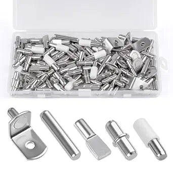 124 Pcs Shelf Pegs Kit, 5 Styles Nickel Shelf pins, Shelf Support Pegs