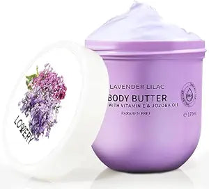 Lavender Lilac Body Butter - Shea Cream with Jojoba Oil & Vitamin E - Hydrating Natural Moisturizer for Hands - 5.74 Fl Oz