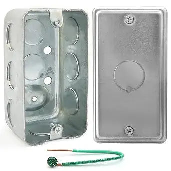 4" x 2" Steel Utility Box Kit, 1/2" Knockout Cover, 13 Cu. in., 1-7/8" Deep