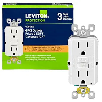 Leviton Slim GFCI Outlet, Non Tamper-Resistant, 15A, 3-Pk, GFNT1-3W, White