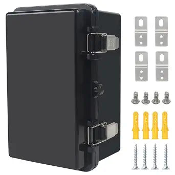 Junction Box,IP67 Waterproof Electrical Box Hinged Cover Stainless Steel Latch Project Box Enclosure with Mounting Plate & Wall Bracket, Black 8.3 x 5.1 x 4.3inch(210x130x110mm)