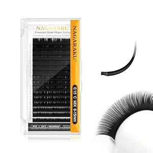 NAGARAKU Flat Ellipse Eyelash Extensions 0.15 C 8-15mm Mix Black Split Tip