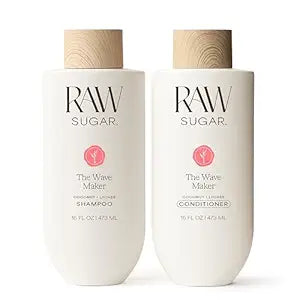 Raw Sugar Shampoo and Conditioner Set, The Wave Maker Hair Care Duo, 16 Fl Oz Each, Enhances Texture, Volume & Shine for Soft, Natural Wavy Curls, Without SLS/SLES & Parabens, Color-Friendly, Vegan