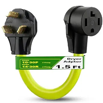 Upgraded NEMA 10-30P to 14-30R Dryer Plug Adapter, 4 Prong to 3 Prong Dryer Adapter, 3Connects Newer Electric Dryer to Older House Outlet, 30 Amp Dryer Plug Converter Adapter (1.5FT, ETL Listed)