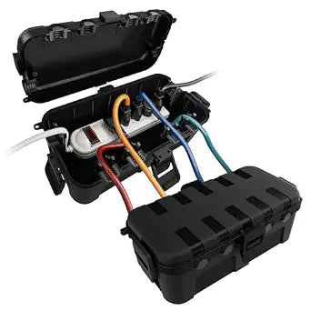 Flemoon [2 Pack] Outdoor Electrical Box Waterproof, Medium Weatherproof Electrical Box (11.5x5.2x4 inch) w/6 Cable Entry Ports, Extension Cord Cover for Power Strip, Timer, Plug, Holiday Light, Black
