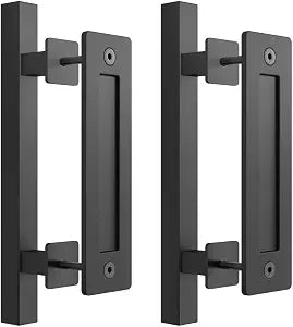 SKYSEN 2 Pack 12" Barn Door Handles, Sliding barn Door Pull Handle, No Gap Flat Plate Design- Heavy Duty- Square- Easy to Install- Matt Black (685-2)