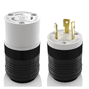 ELEGRP NEMA L6-30P & NEMA L6-30R Locking Plug and Connector Set, Generator Twist Lock Plug Socket, 30 Amp 250V 2 Pole 3 Wire Grounding, Industrial Grade Heavy Duty, UL Listed (1 Set, Black/White)