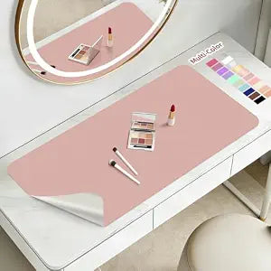 Makeup Mat for Vanity to Protect Desk Top, 19.7x11.8in, Pink and Silver