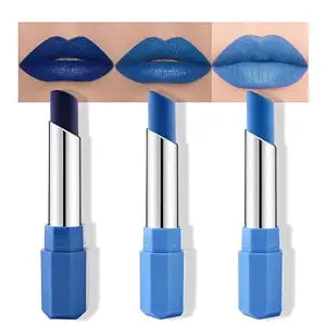 3Pcs Blue Matte Cream Lipstick Set for Women, Deep Blue Light Blue Sky Blue, Twist-Up Smooth Long-Lasting Lip Color, Lightweight Hydrating Velvet Finish for Everyday Makeup Holiday Party