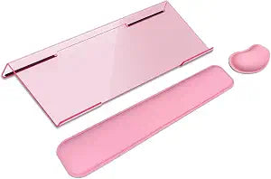 Computer Keyboard Wrist Rest Stand Set for Desktop, Keyboard Holder Easy Typing with Wrist Pad for Office, Home, School - Pink