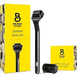 The Beard Club Premium Derma Roller for Face, Body and Scalp - Microneedling Roller for Men and Women with 540 Titanium Microneedles - for Hair & Beard - Weighted Metal Handle - Magnetic Storage Case