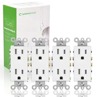 White Electrical Receptacles, Greencycle 110V 15 Amp Tamper Resistant Wall Sockets 4 Pack, 5-15R, 3-Wire, Ultra-Slim Heavy Duty Self-Grounding, Residential/Commercial Grade, UL/CUL Listed