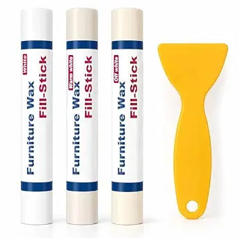 Kenbry Wood Filler Sticks 3 Colors White Wax Fill Stick, Wood Repair Kit for Scratches, Crack, Scuffs, Gouges on Wooden Funiture, Floors, Cabinets, Tables, and Doors-Rub Briskly Repair
