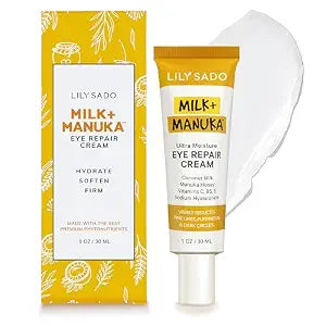 LILY SADO MILK+MANUKA™ Eye Repair Cream - Anti-Aging Natural Gentle Formula w/Coconut Milk, Manuka Honey, Sodium Hyaluronate & VITS C, B5 & E - Prevents Puffiness, Under-eye Wrinkles & Eye Bags - 1oz