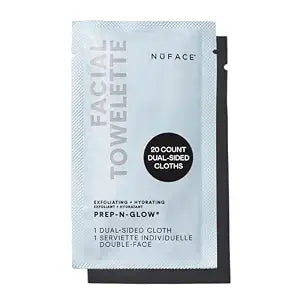 NuFACE Prep-N-Glow Facial Towelettes - 2-in-1 Exfoliating + Cleansing Makeup Remover Wipes, Hyaluronic Acid Travel Face Wipes to Hydrate & Brighten for Glowing Skin - 20 Individually Wrapped Cloths