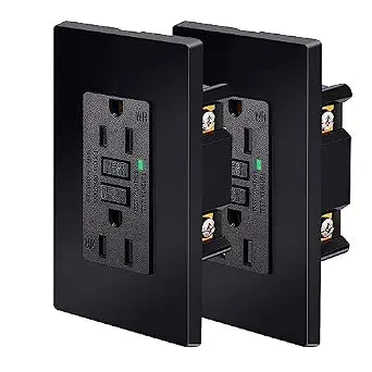 Nineleaf Black GFCI Outlet 15Amp 2PK,Black Outlets Receptacles,GFI Electrical Outlet with LED Indicator,Weather Resistant WR,Ground Fault Circuit Interrupters,120V,Wall Plates and Screws Included,ETL