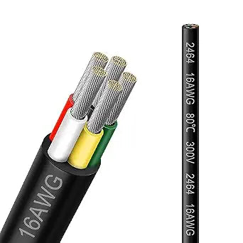 16 Gauge 5 Conductor Wire 16.5FT, 2464 16/5 Electrical Cable, 16 AWG Black PVC Jacket Tinned Copper Stranded Extension Cord, Low Voltage Power Cable for LED Strip, Automotive, Thermostat Wiring