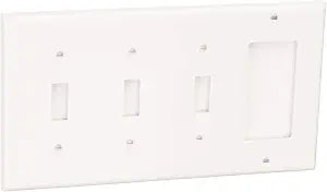Leviton 4-Gang 3-Toggle 1-Decora/GFCI Device Combination Wallplate, Standard Size, Thermoplastic Nylon, Device Mount, 80732-W, White