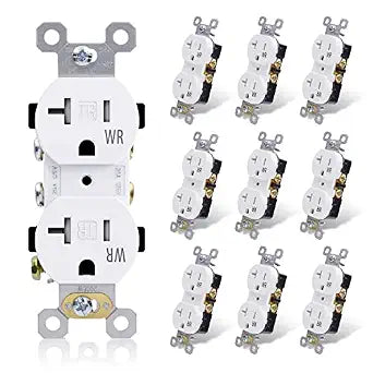 ELEGRP 20 Amp 125V Duplex Receptacle, Standard Electrical Wall Outlet, TR Tamper Resistant and WR Weather Resistant, 2 Pole 3 Wire, Self-Grounding, Residential Grade, UL Listed, Glossy White, 10 Pack